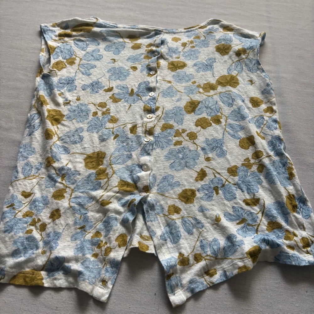 Joie Floral Print 100% Linen Top Blue M | Lightweight Feminine - Picture 3 of 5